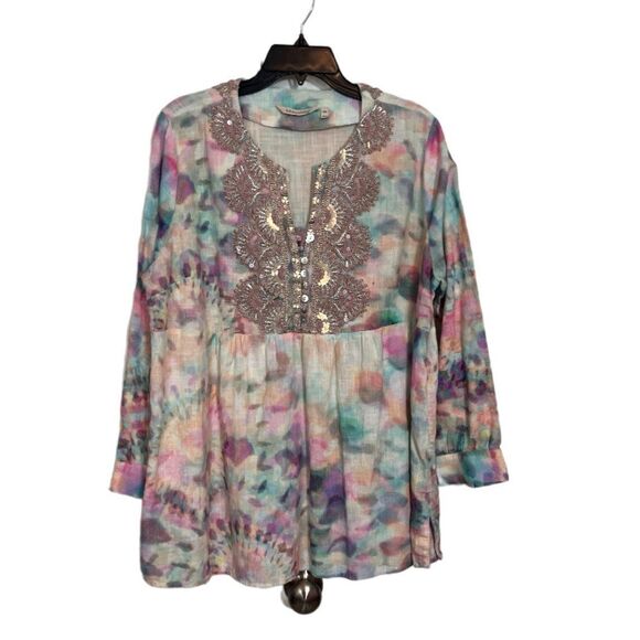 Soft Surroundings pastel embellished top PXL BEADED SEQUINED COTTON TUNIC - Picture 1 of 9